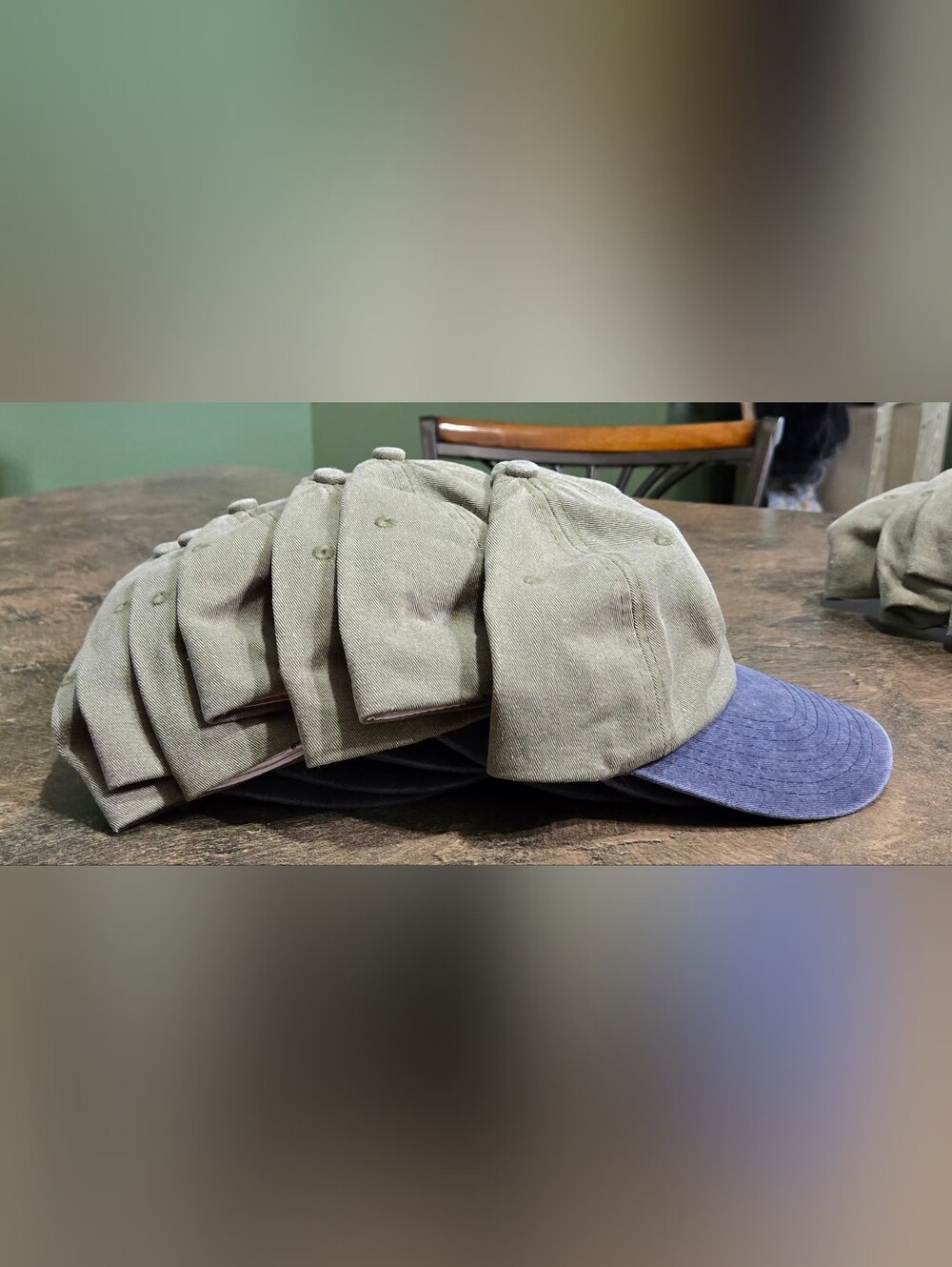 Men's Olive Green & Blue Two-Tone Unstructured Cap - Set Of 7, #1459. NWOT